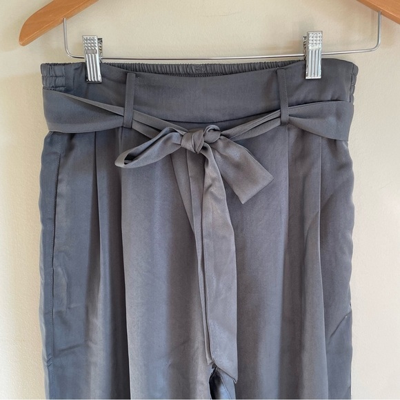 Heartloom Paperbag Trouser Tie Waist Pants Silky Satin Grey High Rise Medium - Picture 3 of 8